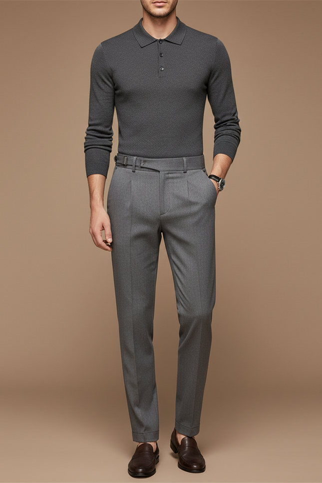 Pantalon À Pince Gris Élégant Droit Homme - Gabardine