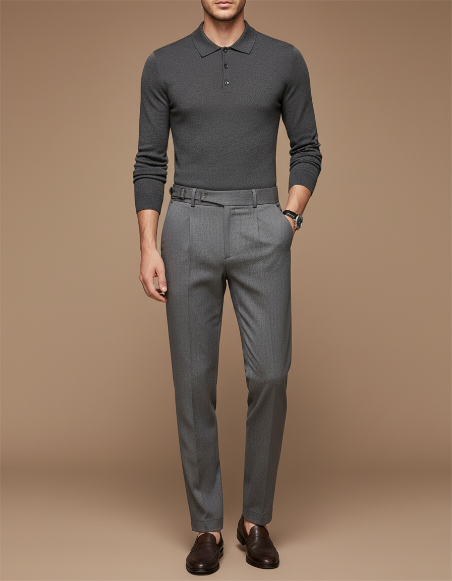 Pantalon À Pince Gris Élégant Droit Homme - Gabardine
