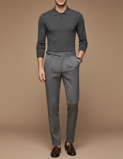 Pantalon À Pince Gris Élégant Droit Homme - Gabardine