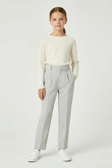 Pantalon À Pince Gris Clair Droit Élégant Enfant - Gabardine
