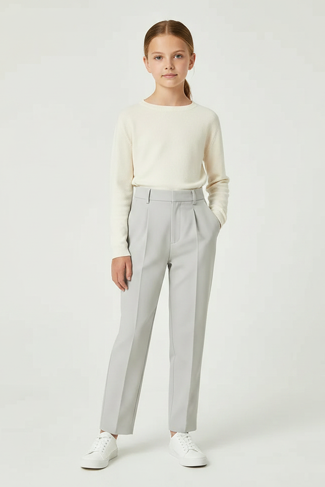 Pantalon À Pince Gris Clair Droit Élégant Enfant - Gabardine