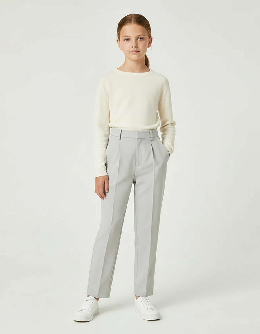 Pantalon À Pince Gris Clair Droit Élégant Enfant - Gabardine