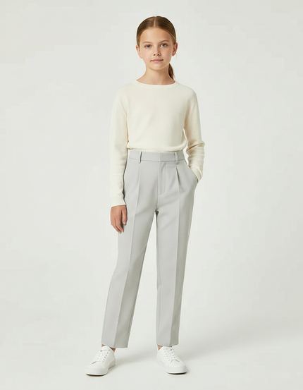 Pantalon À Pince Gris Clair Droit Élégant Enfant - Gabardine