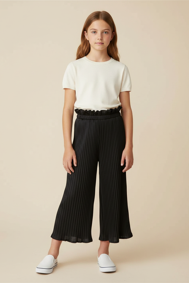 Pantalon À Pince Noir Plissé Fluide Fille Élégant - Maille