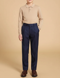 Pantalon À Pince Bleu Marine Droit Coton Garçon - Gabardine