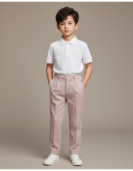 Pantalon À Pince Rose Poudré Plissé Droit Garçon Élégant - Gabardine