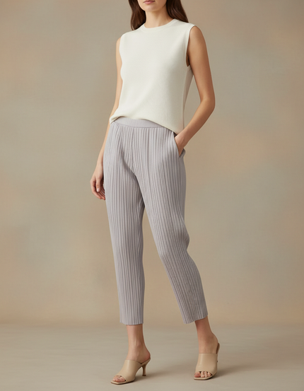 Pantalon À Pince Plissé Gris Confortable Cheville Décontracté - Maille