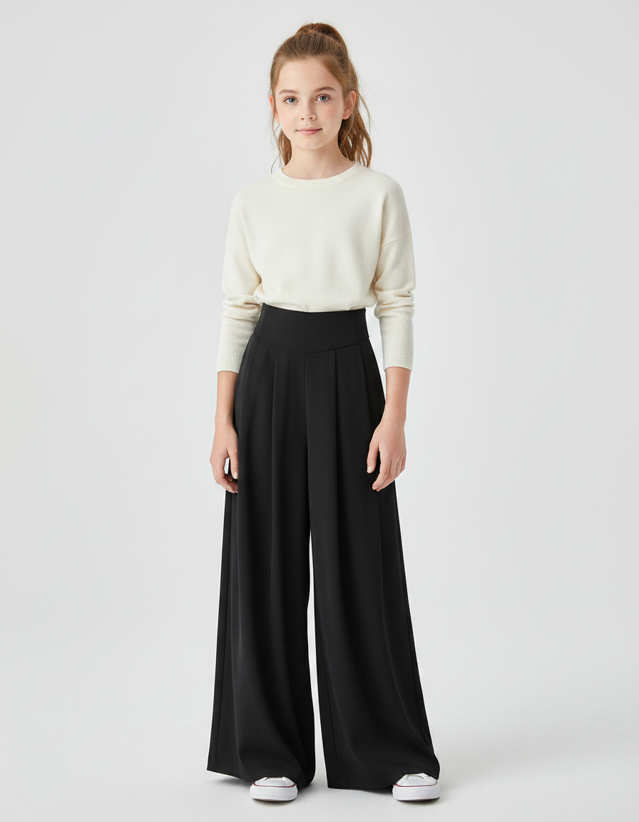 Pantalon À Pince Noir Ample Fluide Fille - Polyester