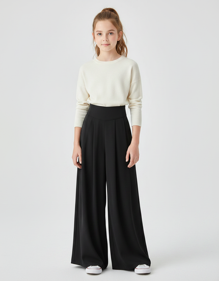 Pantalon À Pince Noir Ample Fluide Fille - Polyester