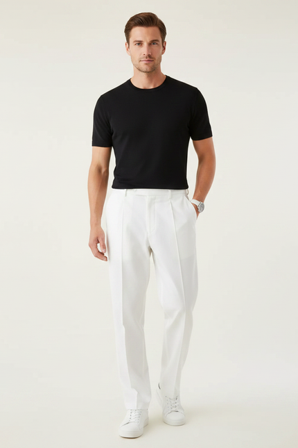 Pantalon Blanc À Pince - Gabardine