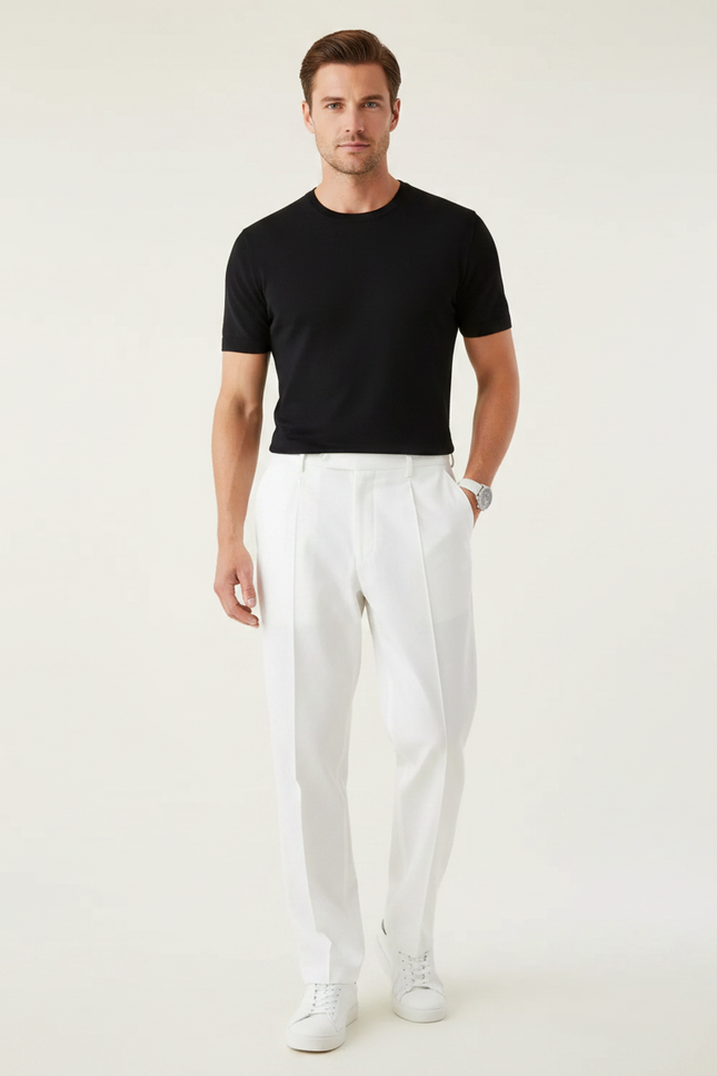Pantalon Blanc À Pince - Gabardine