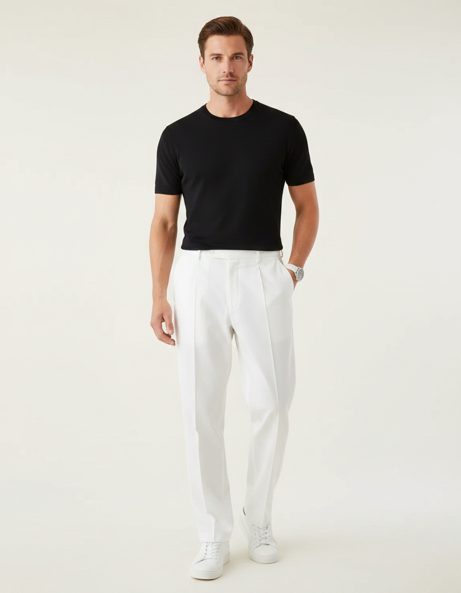Pantalon Blanc À Pince - Gabardine