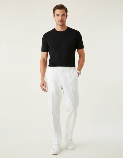 Pantalon Blanc À Pince - Gabardine