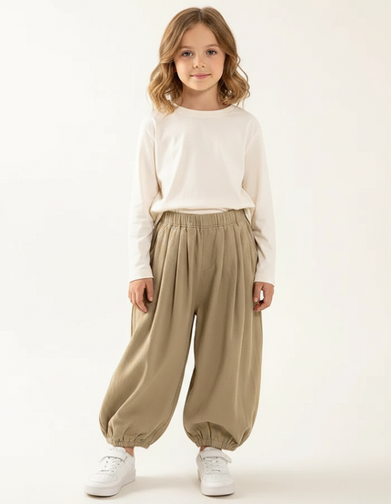 Pantalon À Pince Kaki Ample Plissé Confortable Enfant - Coton