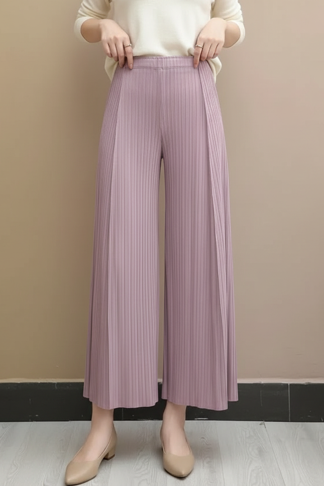 Pantalon À Pince Plissé Violet Fluide Élégant Femme - Polyester