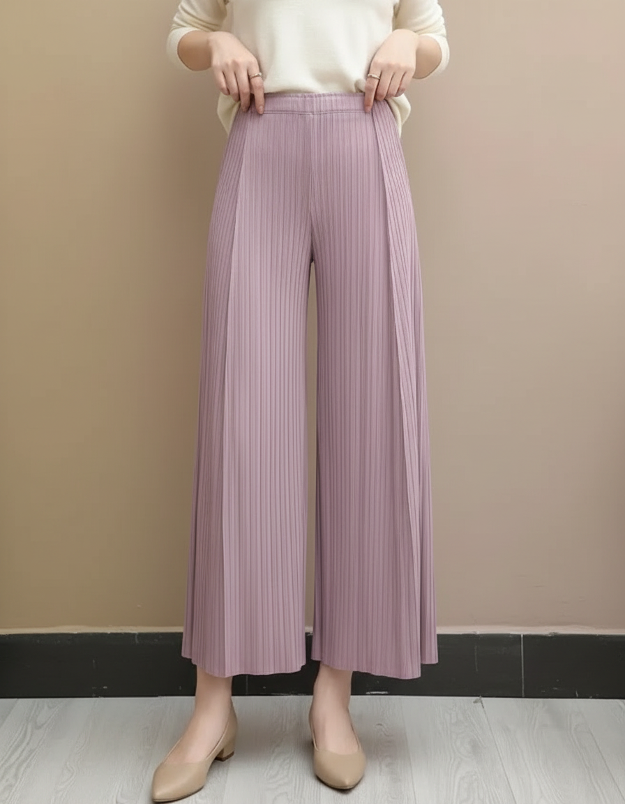 Pantalon À Pince Plissé Violet Fluide Élégant Femme - Polyester
