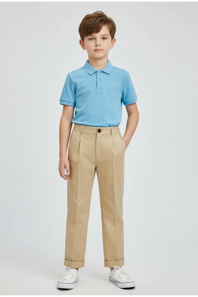 Pantalon À Pince Beige Coton Plissé Droit Enfant - Gabardine