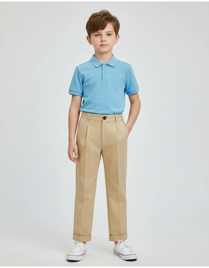 Pantalon À Pince Beige Coton Plissé Droit Enfant - Gabardine