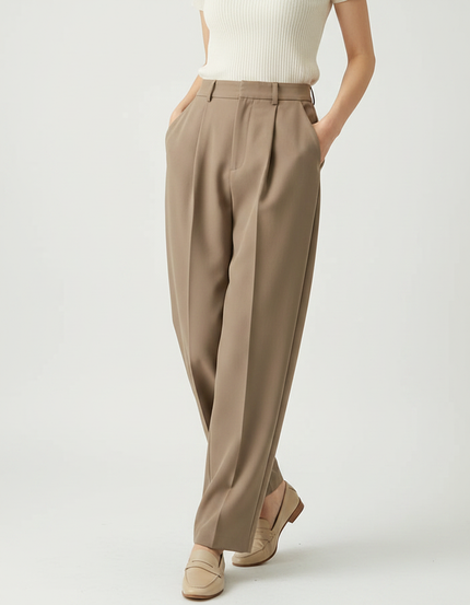 Pantalon À Pince Beige Ample Décontracté Femme Fluide - Viscose