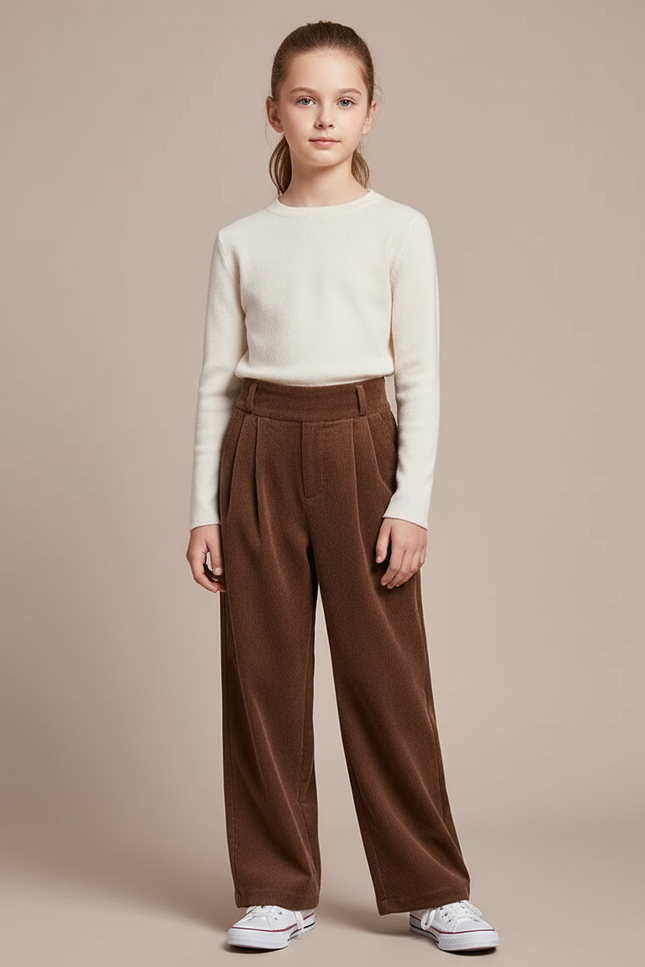 Pantalon À Pince Marron Velours Ample Décontracté Chaud - Cordé