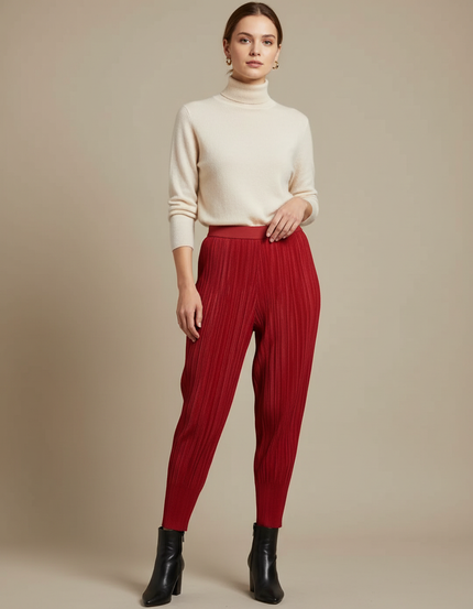 Pantalon À Pince Plissé Rouge Élastique Confortable Femme - Maille
