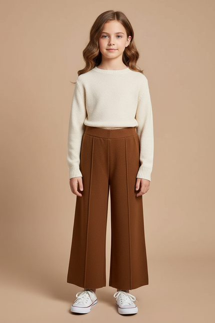 Pantalon À Pince Marron Large Texturé Enfant - Maille