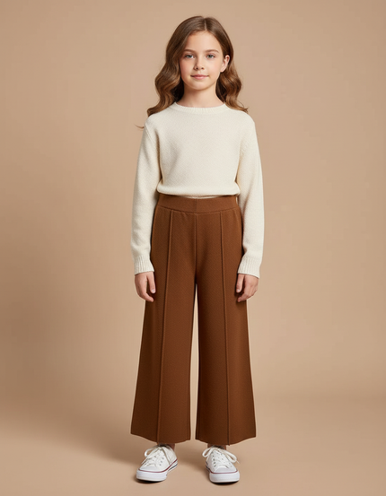 Pantalon À Pince Marron Large Texturé Enfant - Maille