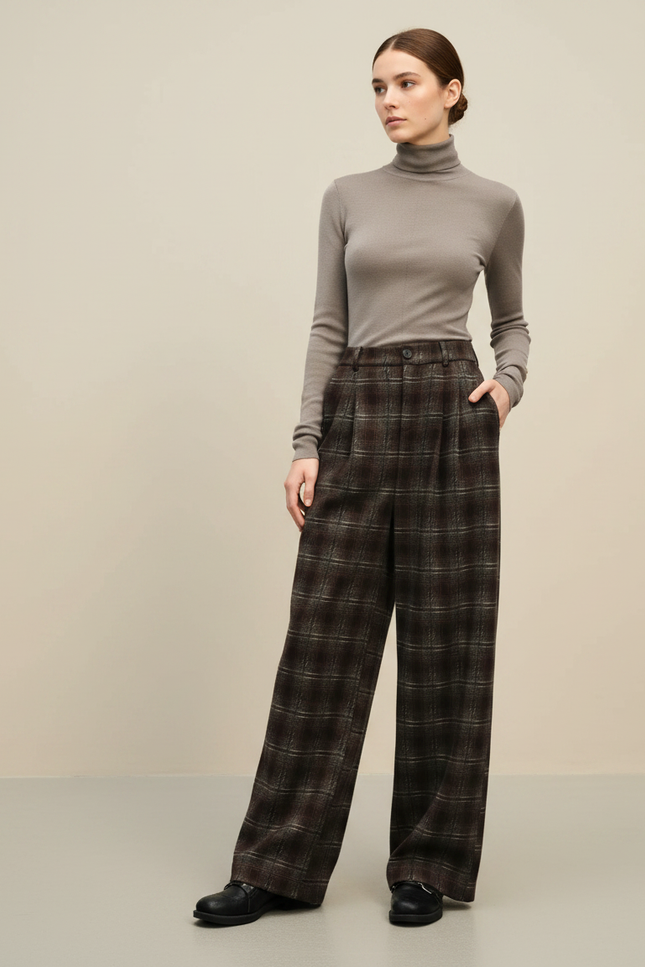 Pantalon À Pince Carreaux Femme - Imprimé Tweed
