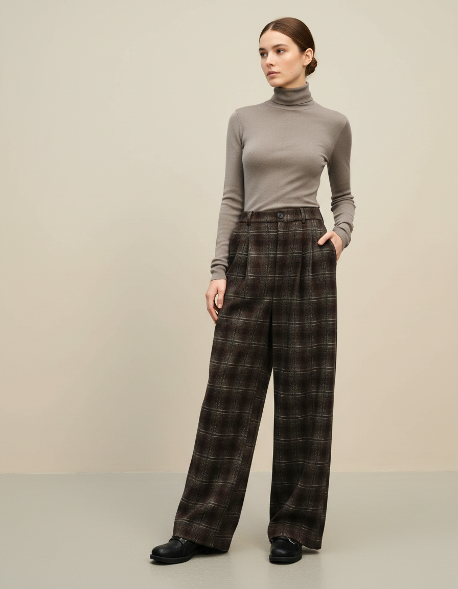 Pantalon À Pince Carreaux Femme - Imprimé Tweed