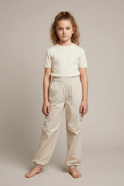 Pantalon À Pince Beige Ample Décontracté Enfant - Polyester