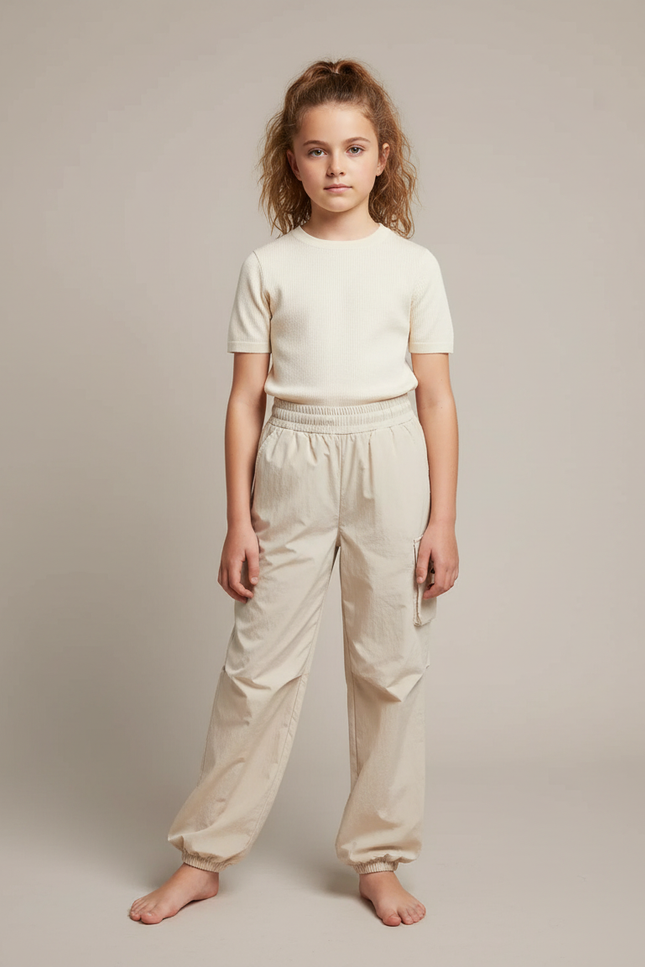 Pantalon À Pince Beige Ample Décontracté Enfant - Polyester
