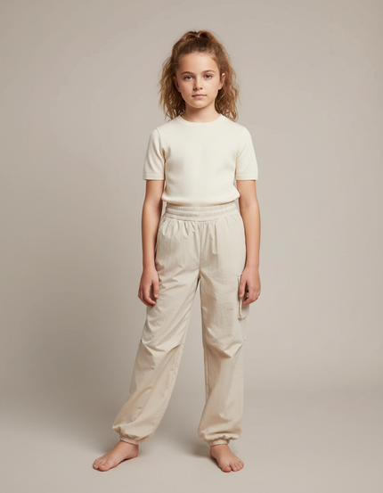 Pantalon À Pince Beige Ample Décontracté Enfant - Polyester