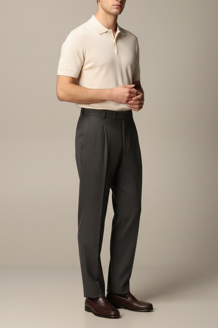 Pantalon À Pince Gris Anthracite Laine Droit Plissé Homme