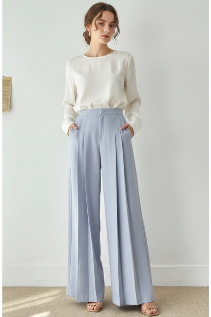 Pantalon À Pince Patte D’éléphant - Bleu Polyester