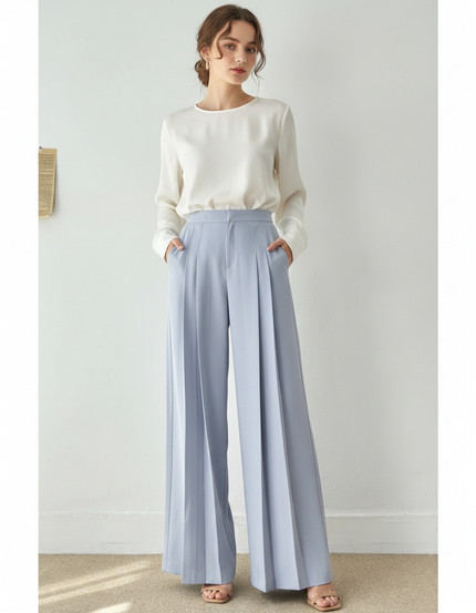 Pantalon À Pince Patte D’éléphant - Bleu Polyester