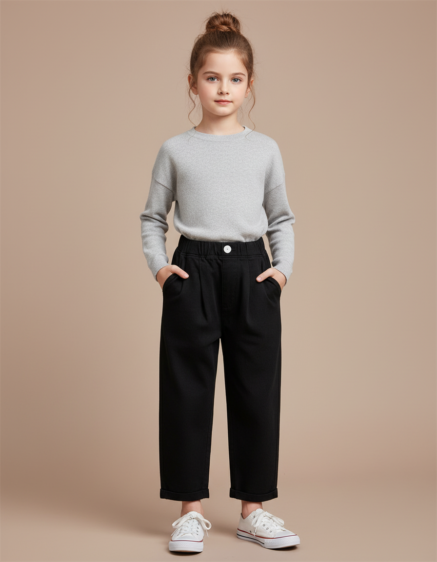 Pantalon À Pince Noir Coton Ample Décontracté Enfant