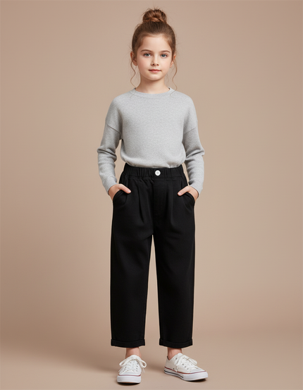 Pantalon À Pince Noir Coton Ample Décontracté Enfant