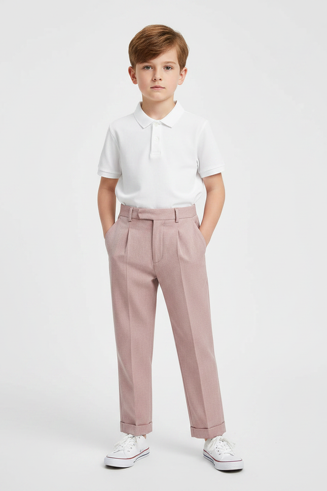 Pantalon À Pince Rose Plissé Droit Garçon Élégant - Gabardine