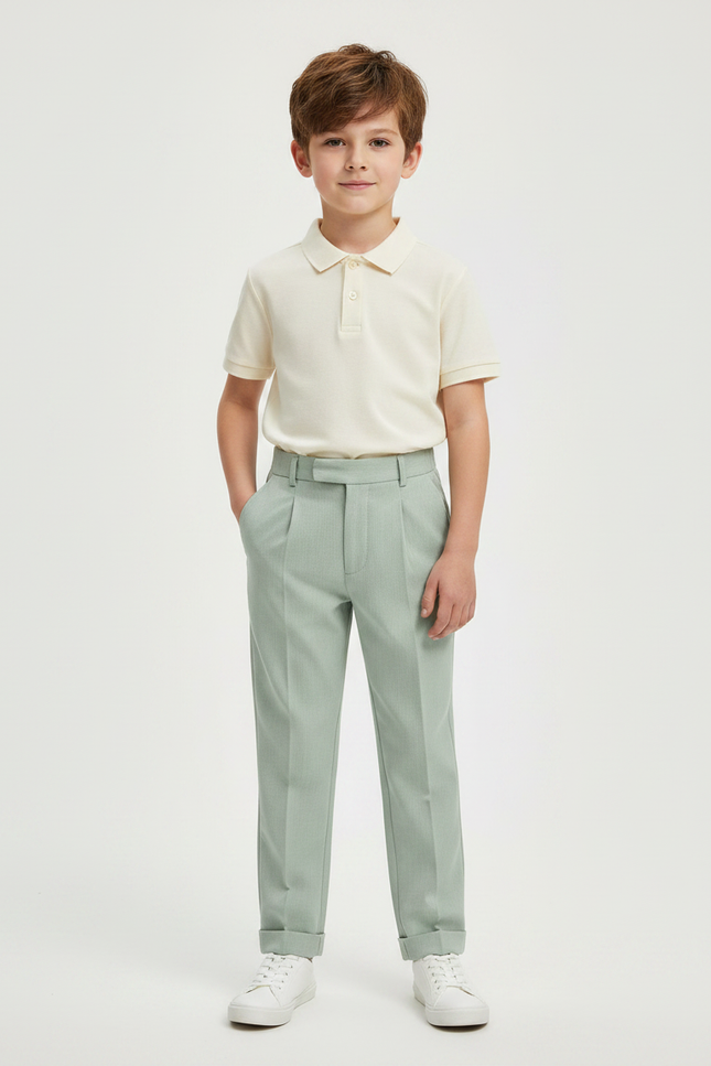 Pantalon À Pince Vert Menthe Droit Plissé Garçon Élégant - Gabardine