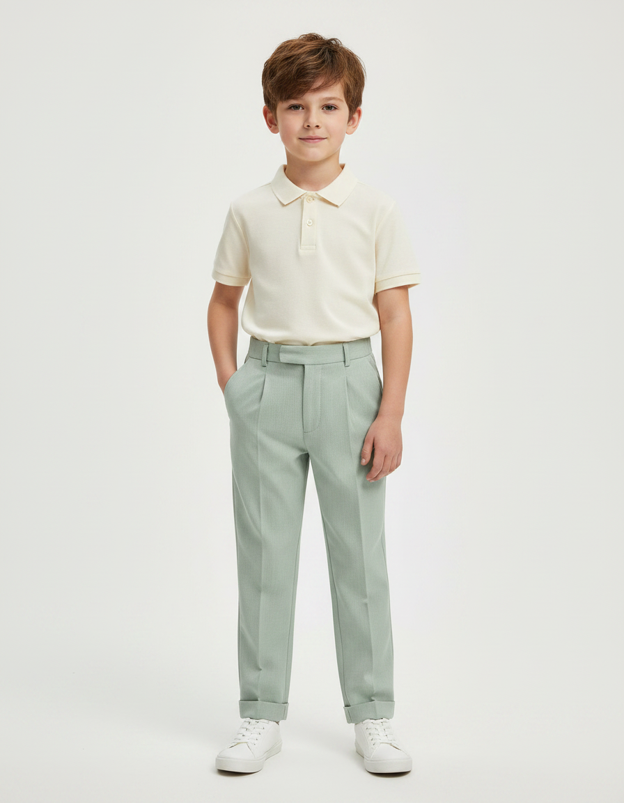 Pantalon À Pince Vert Menthe Droit Plissé Garçon Élégant - Gabardine