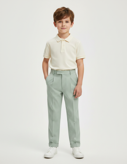 Pantalon À Pince Vert Menthe Droit Plissé Garçon Élégant - Gabardine
