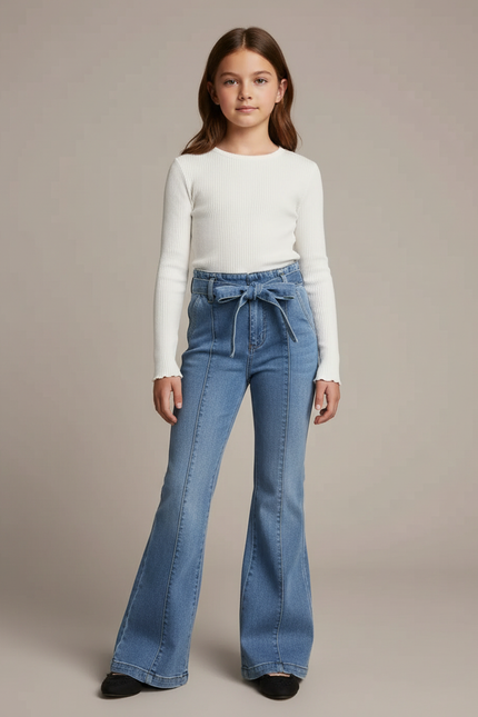 Pantalon À Pince Bleu Jean Flared Paperbag Enfant