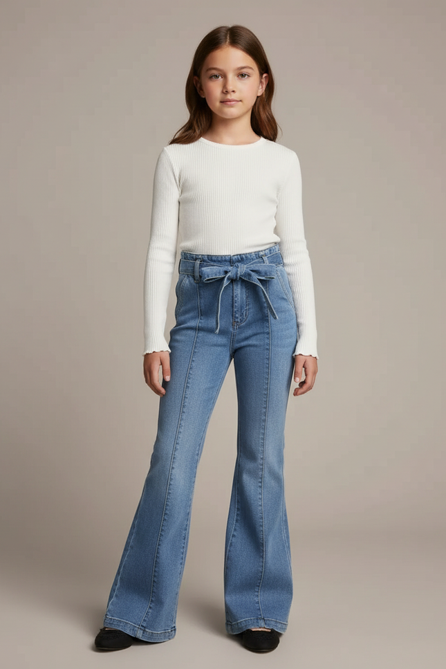 Pantalon À Pince Bleu Jean Flared Paperbag Enfant