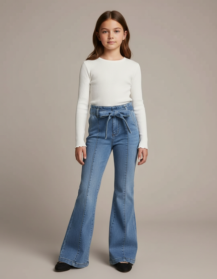 Pantalon À Pince Bleu Jean Flared Paperbag Enfant