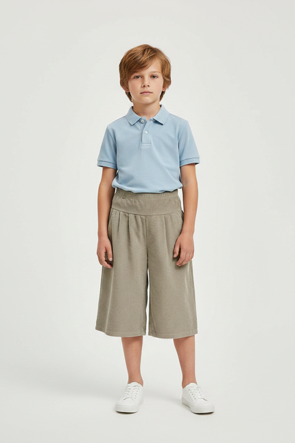 Pantalon À Pince Côtelé Ample Décontracté Enfant - Kaki Cordé