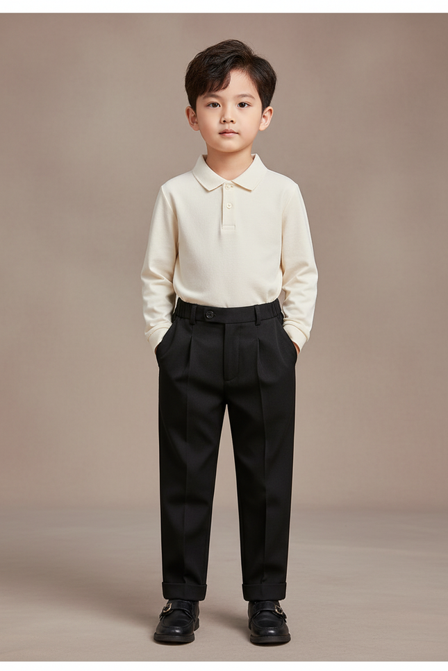 Pantalon À Pince Noir Élégant Plissé Enfant - Gabardine
