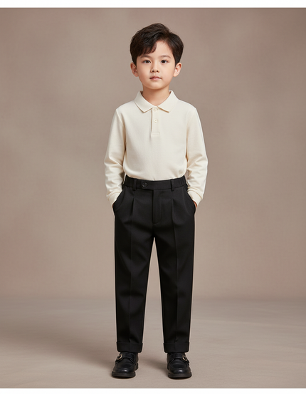 Pantalon À Pince Noir Élégant Plissé Enfant - Gabardine