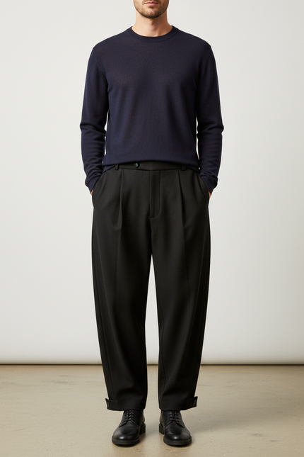 Pantalon À Pince Oversize - Noir Gabardine