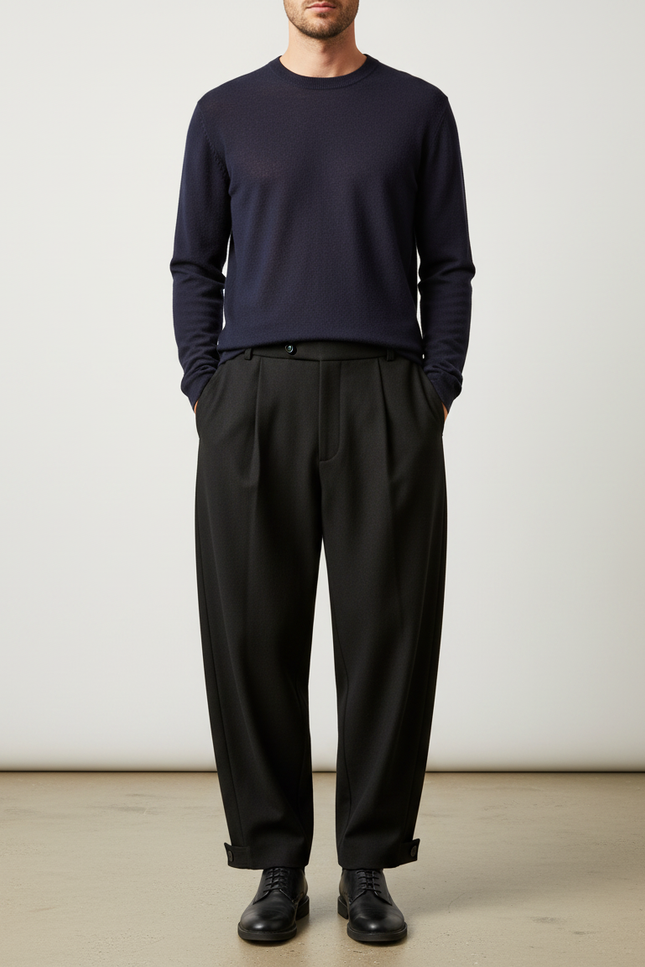 Pantalon À Pince Oversize - Noir Gabardine