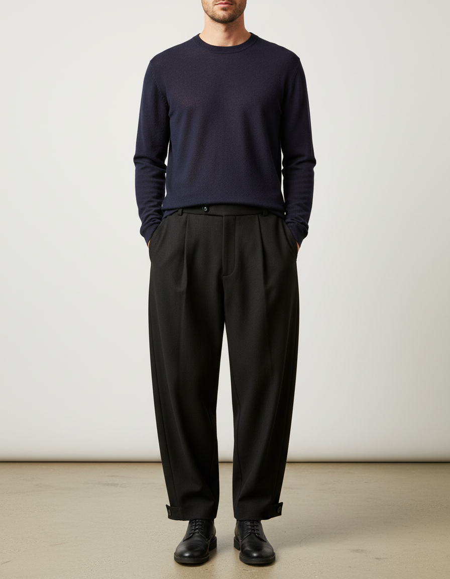 Pantalon À Pince Oversize - Noir Gabardine